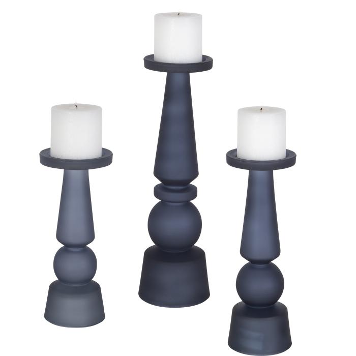 Uttermost  Cassiopeia Blue Glass Candleholders, S/3 1