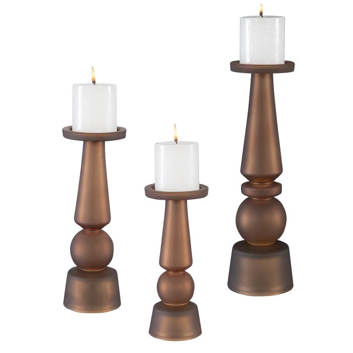 Uttermost  Cassiopeia Butter Rum Glass Candleholders, S/3 1