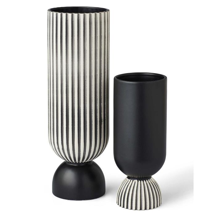 Black Label Channeled Vases, Set of 2 1