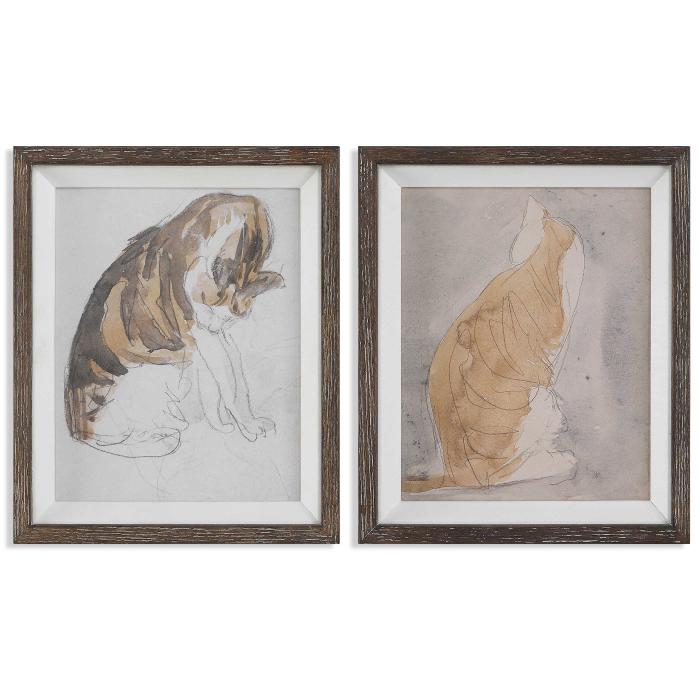 Black Label Cat and Study of a Cat Framed Prints, S/2 1