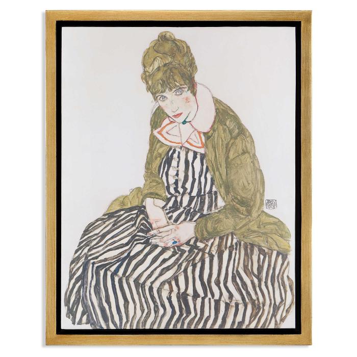 Black Label Edith with Striped Dress, Sitting, 1915 Framed Canvas 1