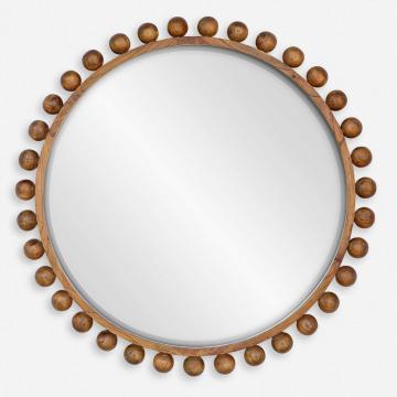 Cyra Wood Beaded Round Mirror