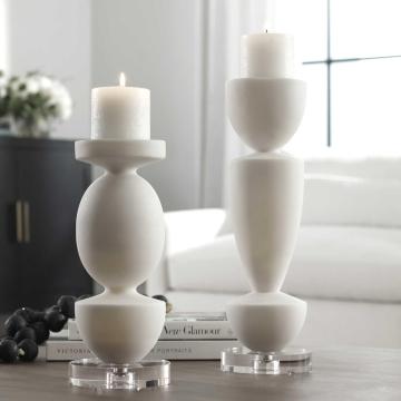 Lido White Stone Candleholders | Set of 2