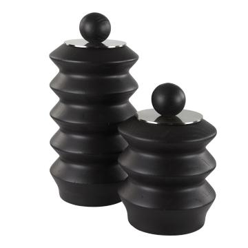  Accordion Black Wood Containers, Set of 2