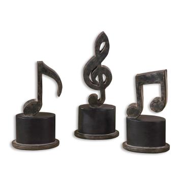  Music Notes Metal Figurines, Set/3