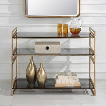 Stacked Up Gray Glass Console Table
