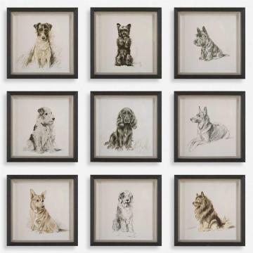 Loyal Companion Framed Dog Prints, Set of 9