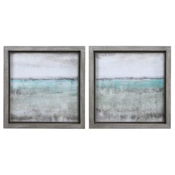  Aqua Horizon Framed Prints, Set/2