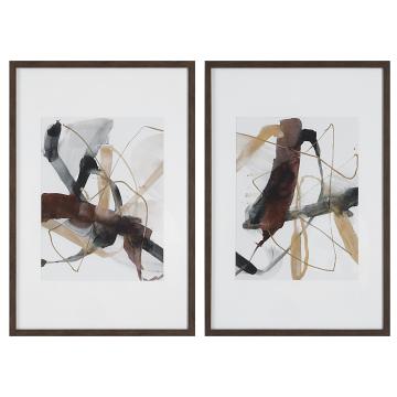  Burgundy Interjection Abstract Prints, Set/2