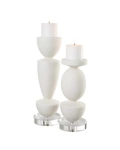Lido White Stone Candleholders | Set of 2
