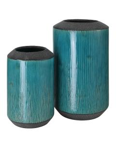  Maui Aqua Blue Vases, S/2