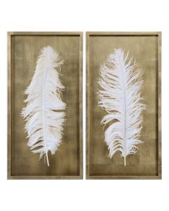  White Feathers Gold Shadow Box S/2